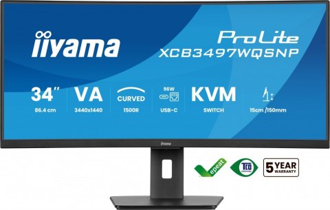 Monitor 34 cali XCB3497WQSNP-B1 VA,UWQHD,1500R,USB-cDock,KVM,95W /5y/
