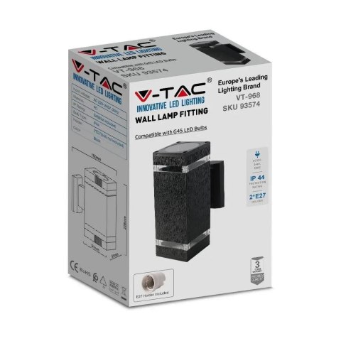 Kinkiet ogrodowy V-TAC VT-968 2xE27 IP44 (SKU 93574) Czarny Kinkiet ogrodowy V-TAC VT-968 2xE27 IP44 (SKU 93574) Czarny