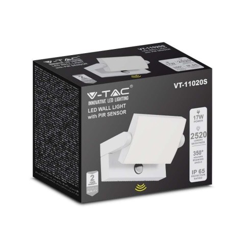 Projektor Oprawa Elewacyjna V-TAC 17W LED Czujnik Ruchu Biała IP65 VT-11020-120-W 4000K 2520lm Projektor Oprawa Elewacyjna V-TAC 17W LED Czujnik Ruchu Biała IP65 VT-11020-120-W 4000K 2520lm