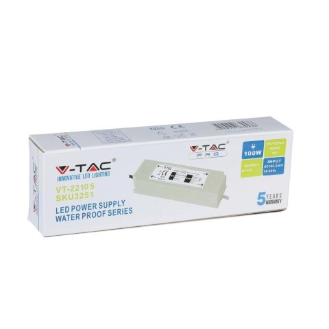 Zasilacz LED V-TAC VT-22105 100W 12V 8A IP67 Filtr EMI (SKU 3251) Biały Zasilacz LED V-TAC VT-22105 100W 12V 8A IP67 Filtr EMI (SKU 3251) Biały