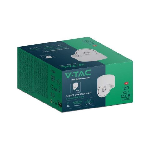 Oprawa natynkowa LED V-TAC VT-2825 20W CRI90 CCT 3000K-4000K-6400K 1408lm (SKU 23155) Biały