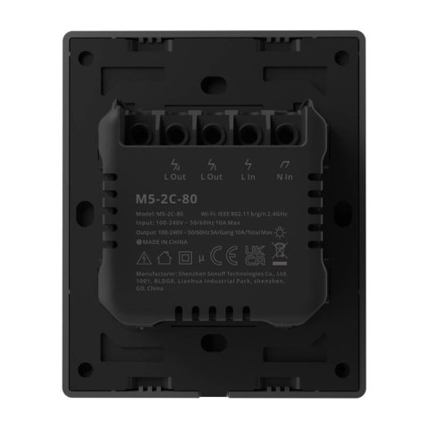 Inteligentny przełącznik ścienny WiFi SONOFF M5-2C-80 (2-kanałowy, do ramki, grafitowy)
