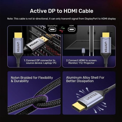 UNITEK KABEL DISPLAYPORT 1.4 DO HDMI 2.1, 8K, 1,8M UNITEK KABEL DISPLAYPORT 1.4 DO HDMI 2.1, 8K, 1,8M