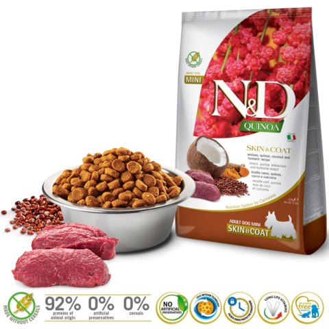 FARMINA N&D Quinoa Dog Skin&Coat Venison, Coconut Adult Mini - sucha karma dla psa - 2.5 kg FARMINA N&D Quinoa Dog Skin&Coat Venison, Coconut Adult Mini - sucha karma dla psa - 2.5 kg