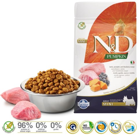 FARMINA N&D Pumpkin Dog Lamb & Blueberry Adult Mini - sucha karma dla psa - 800 g FARMINA N&D Pumpkin Dog Lamb & Blueberry Adult Mini - sucha karma dla psa - 800 g