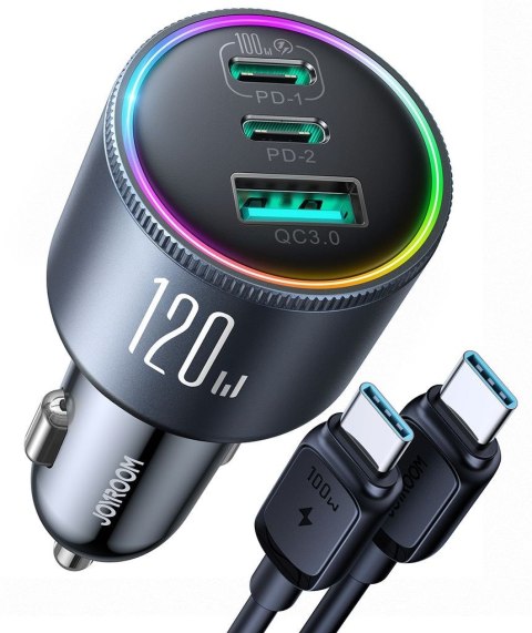 Ładowarka samochodowa Joyroom JR-CCN07 120W 5.0A PD 3.0 QC 3.0 1x USB-A 2x USB-C + kabel Ładowarka samochodowa Joyroom JR-CCN07 120W 5.0A PD 3.0 QC 3.0 1x USB-A 2x USB-C + kabel