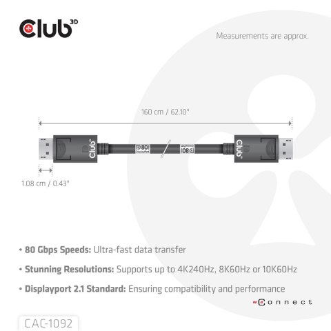 CLUB3D CAC-1092 kabel DisplayPort 1,6 m Czarny