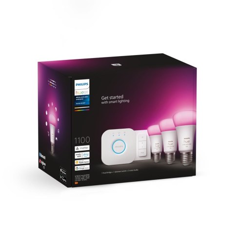Philips Hue White and color ambiance Zestaw startowy: 3 inteligentne żarówki E27 (1100) + regulator przyciemniania Hue Dimmer sw Philips Hue White and color ambiance Zestaw startowy: 3 inteligentne żarówki E27 (1100) + regulator przyciemniania Hue Dimmer sw