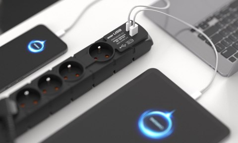 Listwa przeciwprzepięciowa Acar S6 USB A+C (szybka ładowarka) 1,5m ; czarny