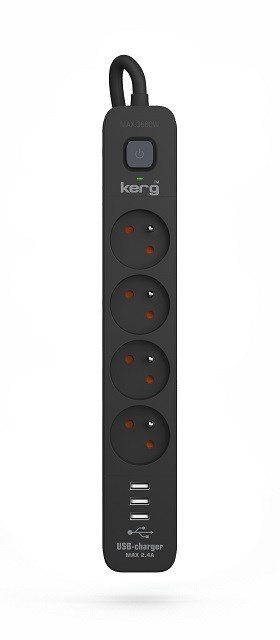 Listwa zasilająca KERG z wyłącznikiem-4 gniazda 3USB 16A 3m czarny