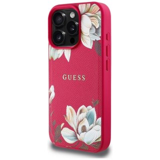 Guess Grained Printed Flower Pattern MagSafe - Etui do iPhone 16 Pro Max (fuksja)