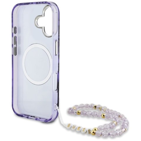 Guess Palm Trees Triangle Pearl Strap MagSafe - Etui do iPhone 16 (fioletowy)