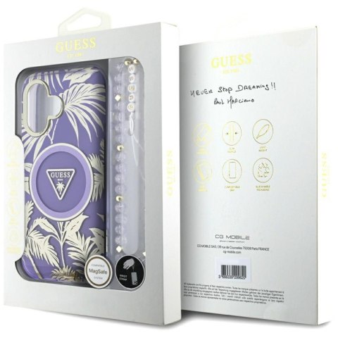 Guess Palm Trees Triangle Pearl Strap MagSafe - Etui do iPhone 16 (fioletowy)