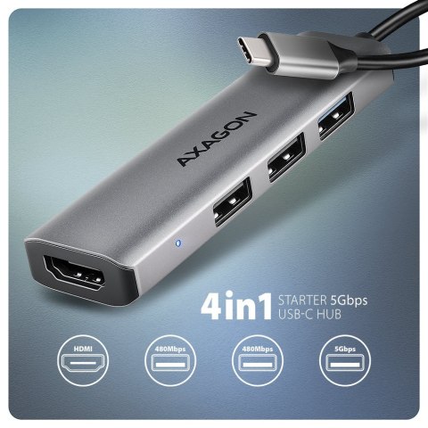 Axagon HMC-H3A stacja dokująca Przewodowa USB 3.2 Gen 1 (3.1 Gen 1) Type-C Srebrny