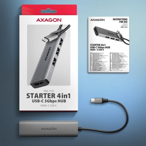 Axagon HMC-H3A stacja dokująca Przewodowa USB 3.2 Gen 1 (3.1 Gen 1) Type-C Srebrny