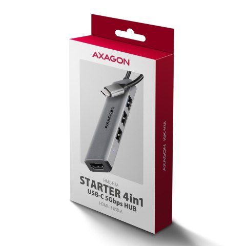 Axagon HMC-H3A stacja dokująca Przewodowa USB 3.2 Gen 1 (3.1 Gen 1) Type-C Srebrny