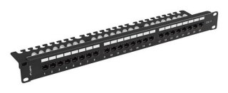 PATCH PANEL 24 PORT 1U 19" KAT.6 UTP Z ORGANIZEREM KABLOWYM CZARNY LANBERG