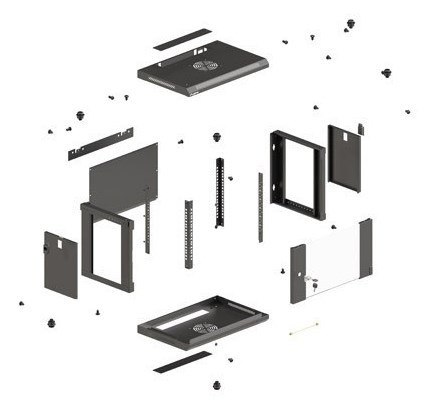 Szafa instalacyjna rack wisząca 19" 6U 540x350 czarna drzwi przeszklone LANBERG (Flat Pack)