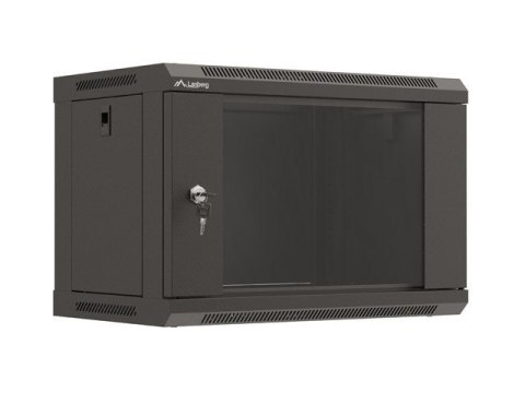 Szafa instalacyjna rack wisząca 19" 6U 540x350 czarna drzwi przeszklone LANBERG (Flat Pack)