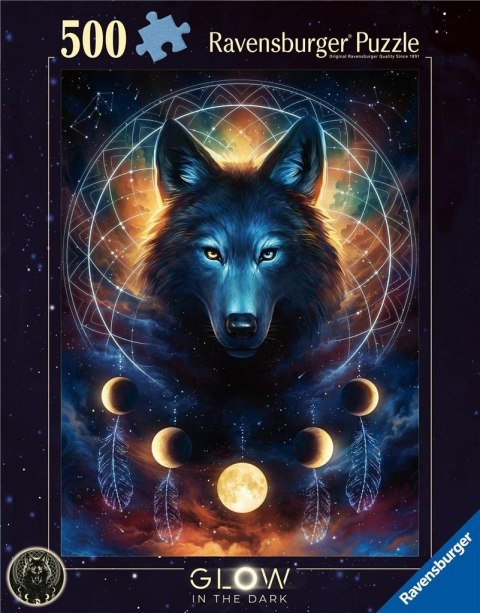 Puzzle 500 świecące - Wilk i księżyce Puzzle 500 świecące - Wilk i księżyce