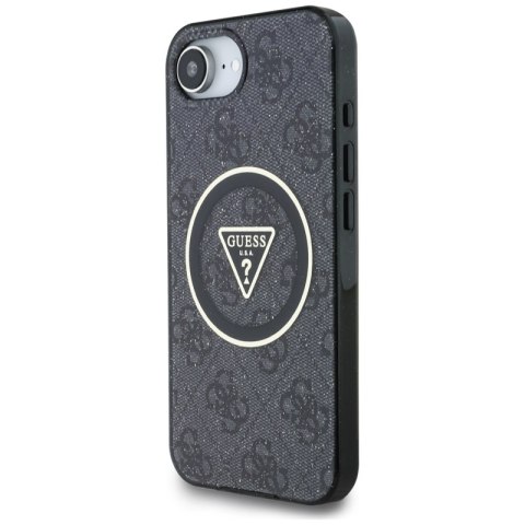 Guess IML Metal Glitter 4G Circle Triangle MagSafe - Etui do iPhone 16e (czarny)