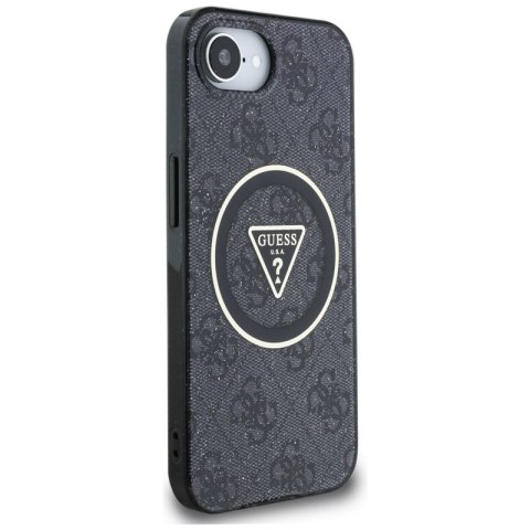 Guess IML Metal Glitter 4G Circle Triangle MagSafe - Etui do iPhone 16e (czarny)