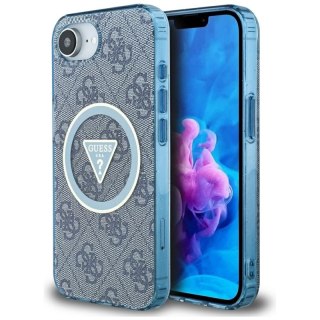 Guess IML Metal Glitter 4G Circle Triangle MagSafe - Etui do iPhone 16e (niebieski)