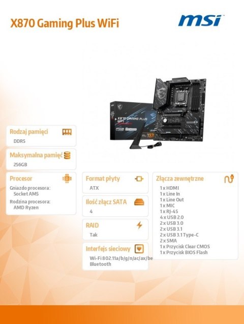 Płyta główna X870 GAMING PLUS WIFI A M5 4DDR5 ATX Płyta główna X870 GAMING PLUS WIFI A M5 4DDR5 ATX