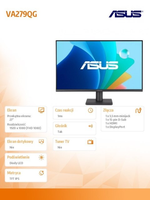 Monitor 27 cali VA279QG IPS 120Hz HDMI DP VGA