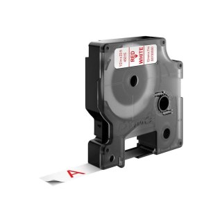DYMO D1 - Standard Etykiety - Czerwony na białym - 12mm x 7m