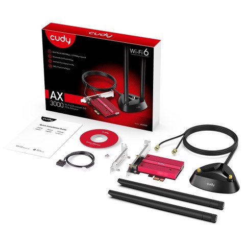 Karta sieciowa CUDY WE4000 AX5400 Wi-Fi 6/6E BT 5.2 Intel AX210NGW Radiator PCIe + Antena na kablu Karta sieciowa CUDY WE4000 AX5400 Wi-Fi 6/6E BT 5.2 Intel AX210NGW Radiator PCIe + Antena na kablu