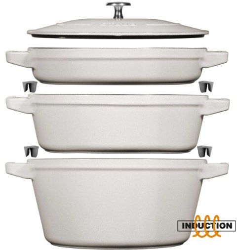 Zestaw 3 naczyń żeliwnych z pokrywką STAUB 40508-388-0 - biała trufla 24 cm Zestaw 3 naczyń żeliwnych z pokrywką STAUB 40508-388-0 - biała trufla 24 cm