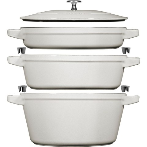 Zestaw 3 naczyń żeliwnych z pokrywką STAUB 40508-388-0 - biała trufla 24 cm Zestaw 3 naczyń żeliwnych z pokrywką STAUB 40508-388-0 - biała trufla 24 cm