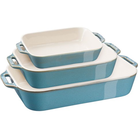 Zwilling STAUB 40508-172-0 Zestaw 3 prostokątnych półmisków ceramicznych - antyczny turkusowy Zwilling STAUB 40508-172-0 Zestaw 3 prostokątnych półmisków ceramicznych - antyczny turkusowy