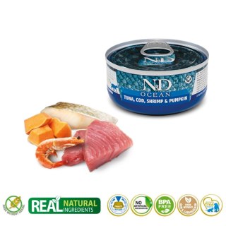 FARMINA N&D Cat Ocean Tuna, Cod, Shrimp, Pumpkin - mokra karma dla kota - 70 g