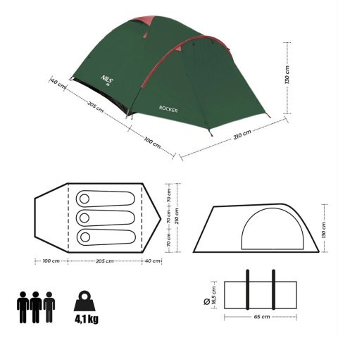 Namiot kempingowy NILS CAMP Rocker NC6013 3 osobowy zielono-czerwony