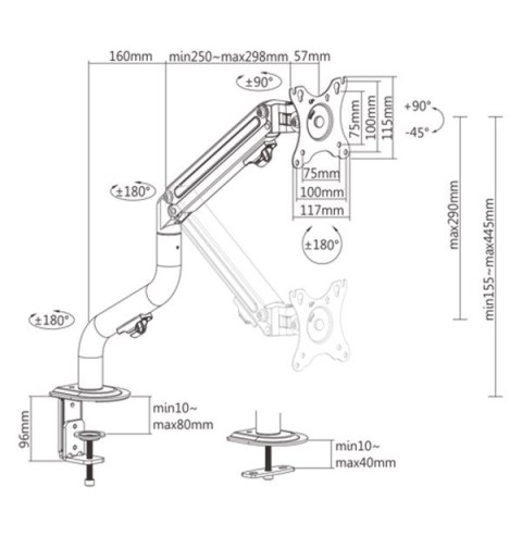 GEMBIRD BIURKOWE REGULOWANE RAMIĘ/UCHWYT NA MONITOR 17-32, VESA 100X100MM, DO 8 KG GEMBIRD BIURKOWE REGULOWANE RAMIĘ/UCHWYT NA MONITOR 17-32, VESA 100X100MM, DO 8 KG