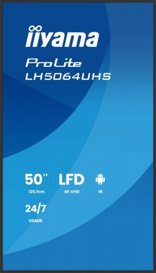 Monitor 50 cali LH5064UHS-B1AG, 24/7,IPS,ANDROID14,4K,500cd,1200:1, 2xHDMI ,USB-C,RJ45, RS-232c, IR, 2x10W, 2xUSB, UCHWYT ŚCIE