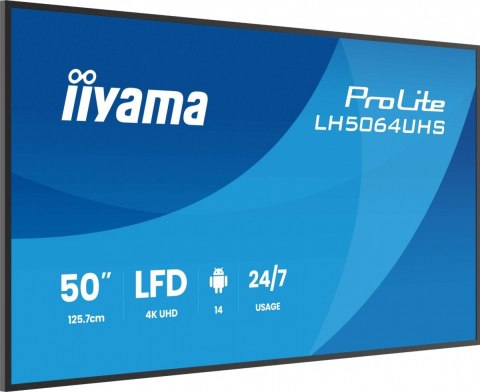 Monitor 50 cali LH5064UHS-B1AG, 24/7,IPS,ANDROID14,4K,500cd,1200:1, 2xHDMI ,USB-C,RJ45, RS-232c, IR, 2x10W, 2xUSB, UCHWYT ŚCIE