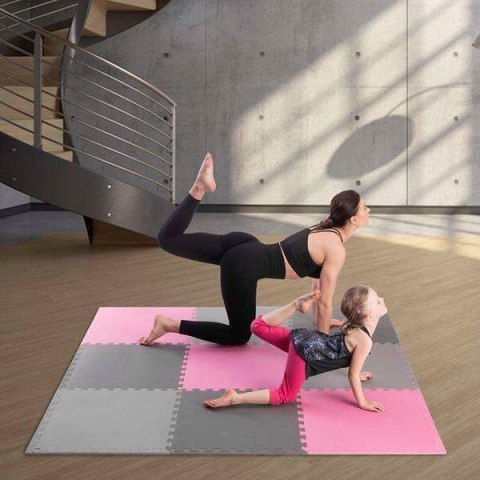 Mata puzzle Multipack One Fitness MP10 różowo-szare 9 elementów 10 mm