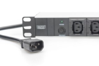 Digitus Listwa zasilająca PDU 19" Rack, 10x gniazdo C13, 2.0m, 1x wtyk C14, 10A, zabezpieczenie przeciążeniowe, profil aluminiow