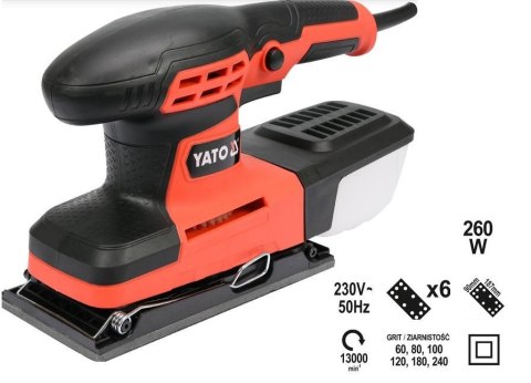 Yato YT-82230 przenośna szlifierka Losowa szlifierka oscylacyjna Czarny, Pomarańczowy 260 W