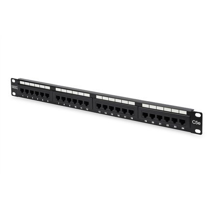 Digitus Panel krosowy (patch panel) 19'' 24x RJ45, LSA pion, kat.5e, nieekranowany, 1U, prowadnica kabli, czarny, pola opisowe Digitus Panel krosowy (patch panel) 19'' 24x RJ45, LSA pion, kat.5e, nieekranowany, 1U, prowadnica kabli, czarny, pola opisowe