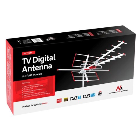 Antena zewnętrzna TV DVB-T/T2 H.265 HEVC Combo UHF VHF pasywna max 100dBµV Maclean MCTV-855 filtr Lte