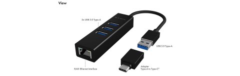 ICY BOX IB-HUB1419-LAN USB 3.2 Gen 1 (3.1 Gen 1) Type-A Czarny ICY BOX IB-HUB1419-LAN USB 3.2 Gen 1 (3.1 Gen 1) Type-A Czarny