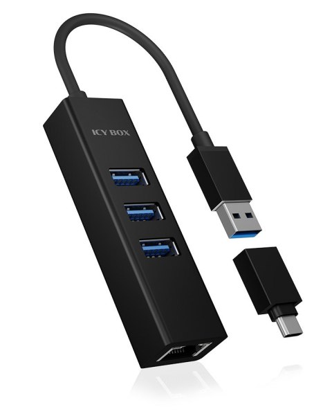 ICY BOX IB-HUB1419-LAN USB 3.2 Gen 1 (3.1 Gen 1) Type-A Czarny ICY BOX IB-HUB1419-LAN USB 3.2 Gen 1 (3.1 Gen 1) Type-A Czarny