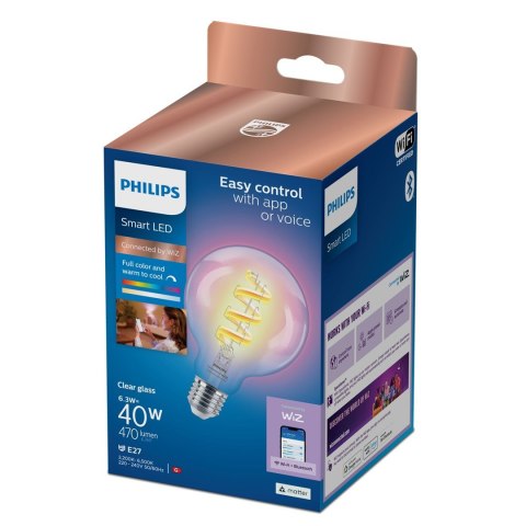 Philips Przezroczysta żarówka LED z widocznym spiralnym żarnikiem 40 W G95 E27 Philips Przezroczysta żarówka LED z widocznym spiralnym żarnikiem 40 W G95 E27