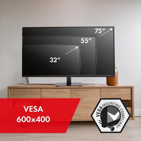 MACLEAN UNIWERSALNY STOJAK DO TV NA SZAFKĘ RTV PODSTAWKA, MAX. 40KG, MAX. VESA 600X400, DLA TV 32-75" MC-386