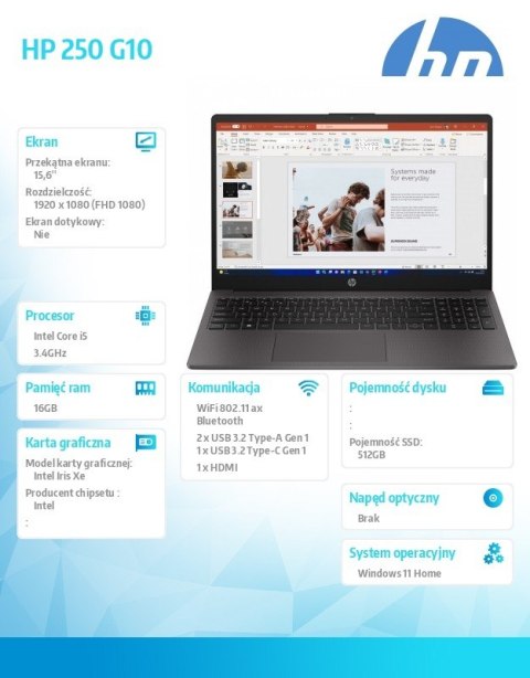 Notebook 250 G10 i5-1334U 512GB/16GB/Win11Home B39RMAT Notebook 250 G10 i5-1334U 512GB/16GB/Win11Home B39RMAT