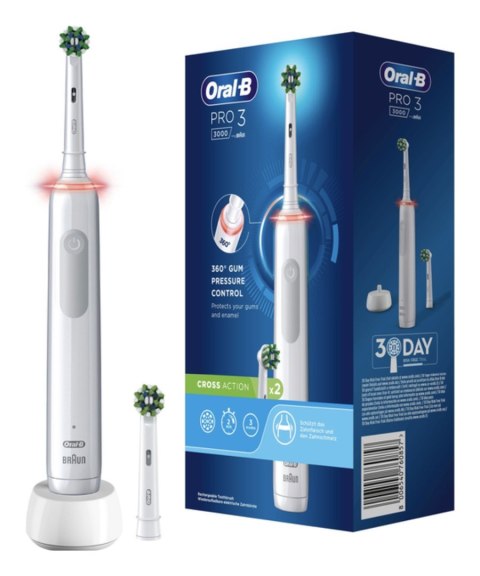 Elektryczna szczoteczka do zębów Oral-B Pro 3 3000 Działanie krzyżowe Akumulator Dla dorosłych Liczba główek szczoteczki w zesta Elektryczna szczoteczka do zębów Oral-B Pro 3 3000 Działanie krzyżowe Akumulator Dla dorosłych Liczba główek szczoteczki w zesta